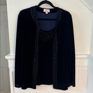 Quacker Factory Navy Blue Bejeweled Velvet Top size Women’s Medium
